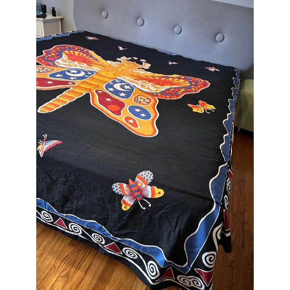 Hand loomed Fairy Butterfly Sun & Moon Tapestry Bed Wall India 85” X 102”‎